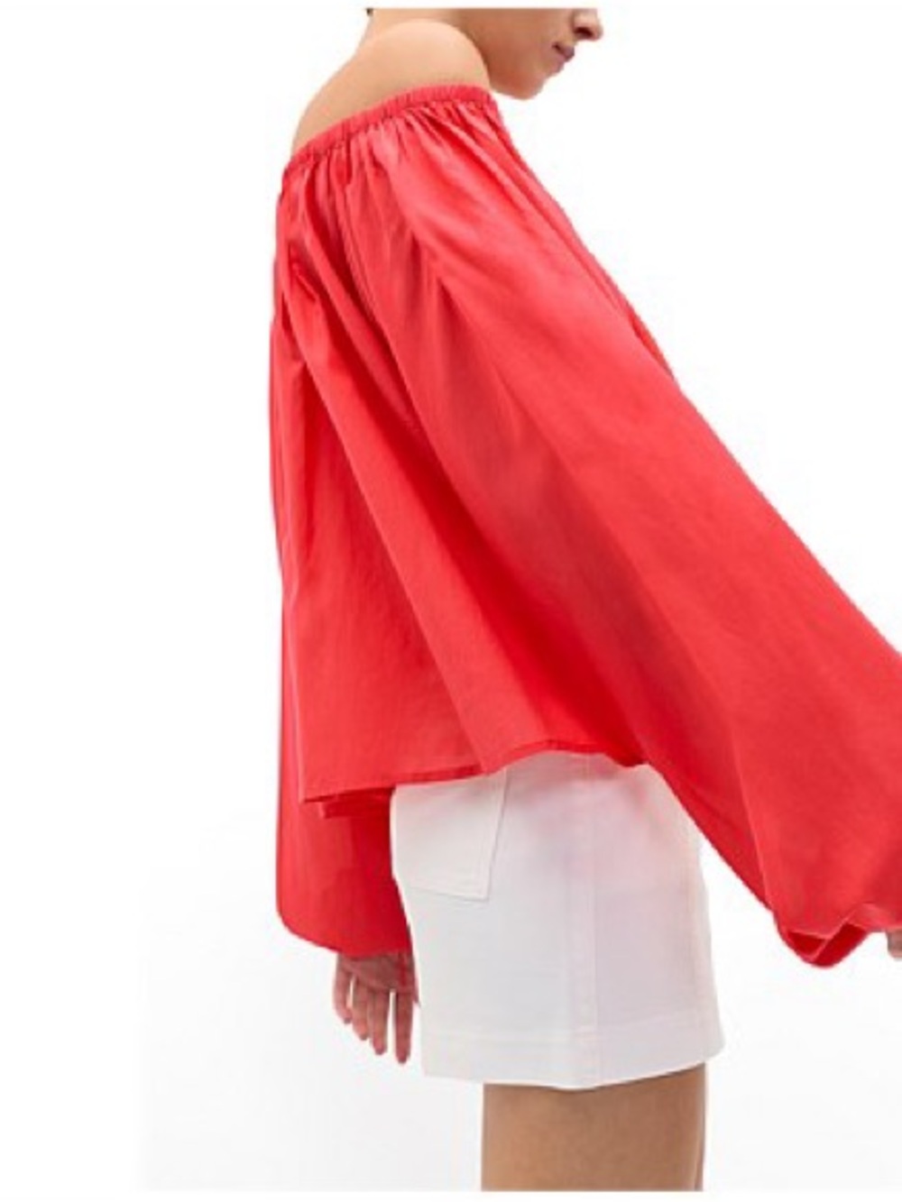 Free People - Show Me Some Shoulder Bright Red Orange Off Shoulder Blouse Large
